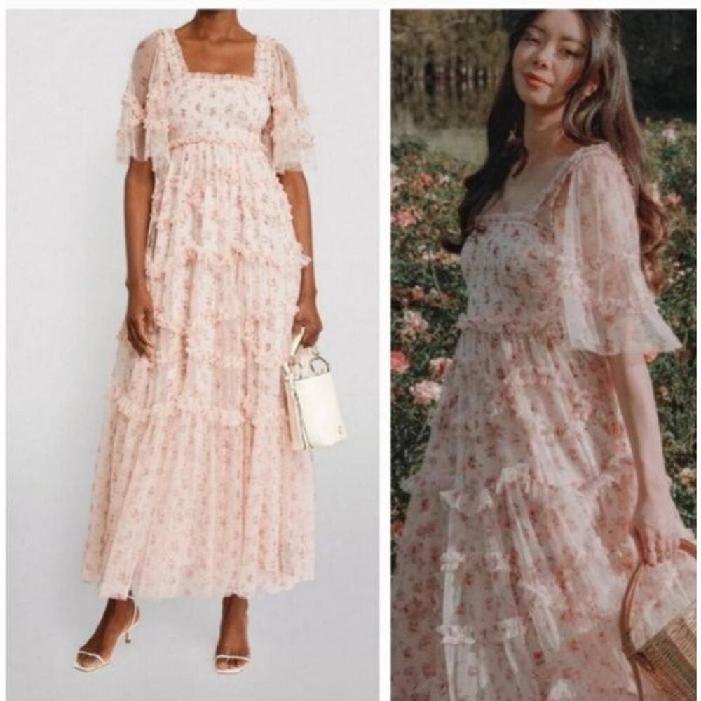 NEEDLE & THREAD Sz 2 Bijou Rose Smocked Maxi Dress Gown - Picture 11 of 13